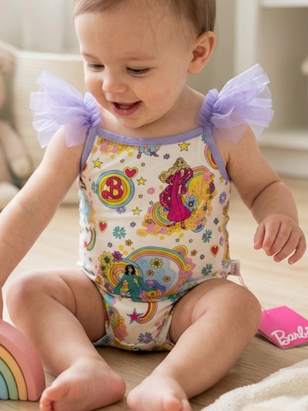 Posh Peanut x Barbie 2024 Bamboo Tulle Sleeve Bodysuit 12-18M NWT
